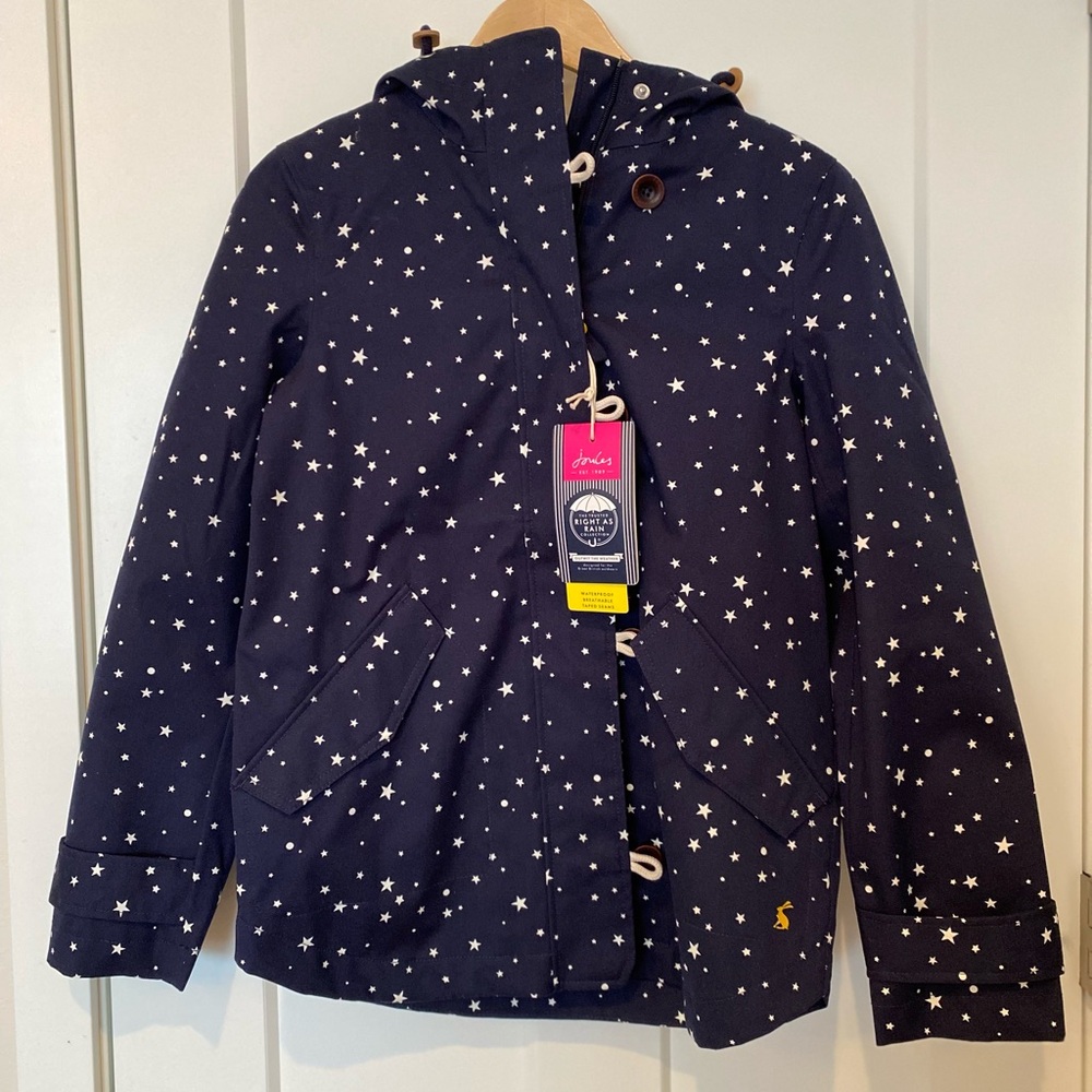 Joules NWT navy stargazer rain coat—size 2